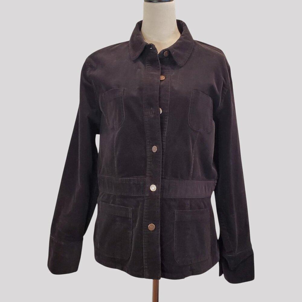 JONES SPORT Corduroy Jacket Women's Button Front Utilitarian in Black